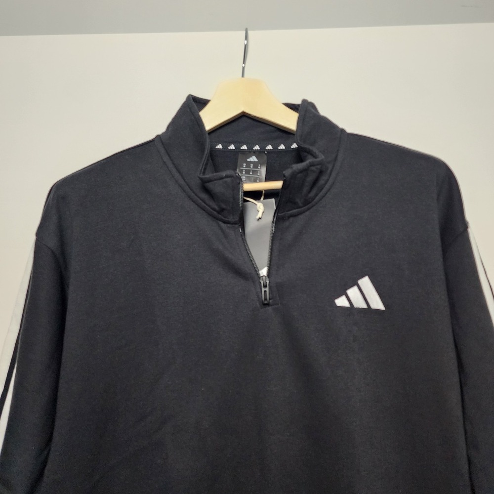 Adidas 3-Stripe 1/4 Zip Pullover Sweatshirt Black White JY6600 Size Medium - Picture 4 of 11